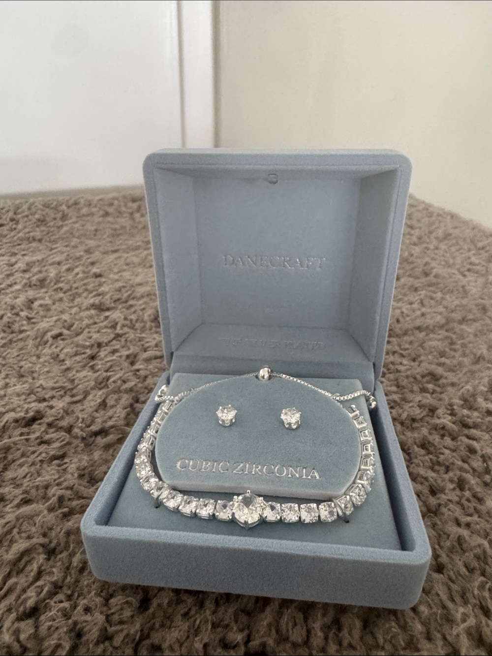 Dancraft Silver-Tone Cubic Zirconia Bracelet & Stud Earring Set - White